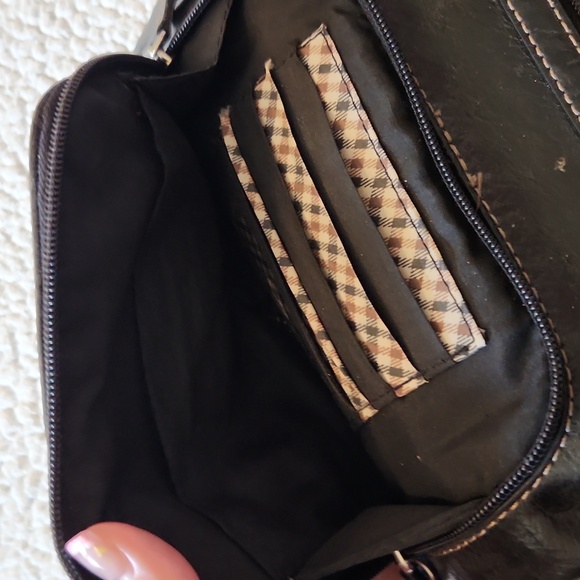 Giani Bernini Geuine Leather Multi Compartment Gingham Plaid  Crossbody Bag Boho - Picture 5 of 16